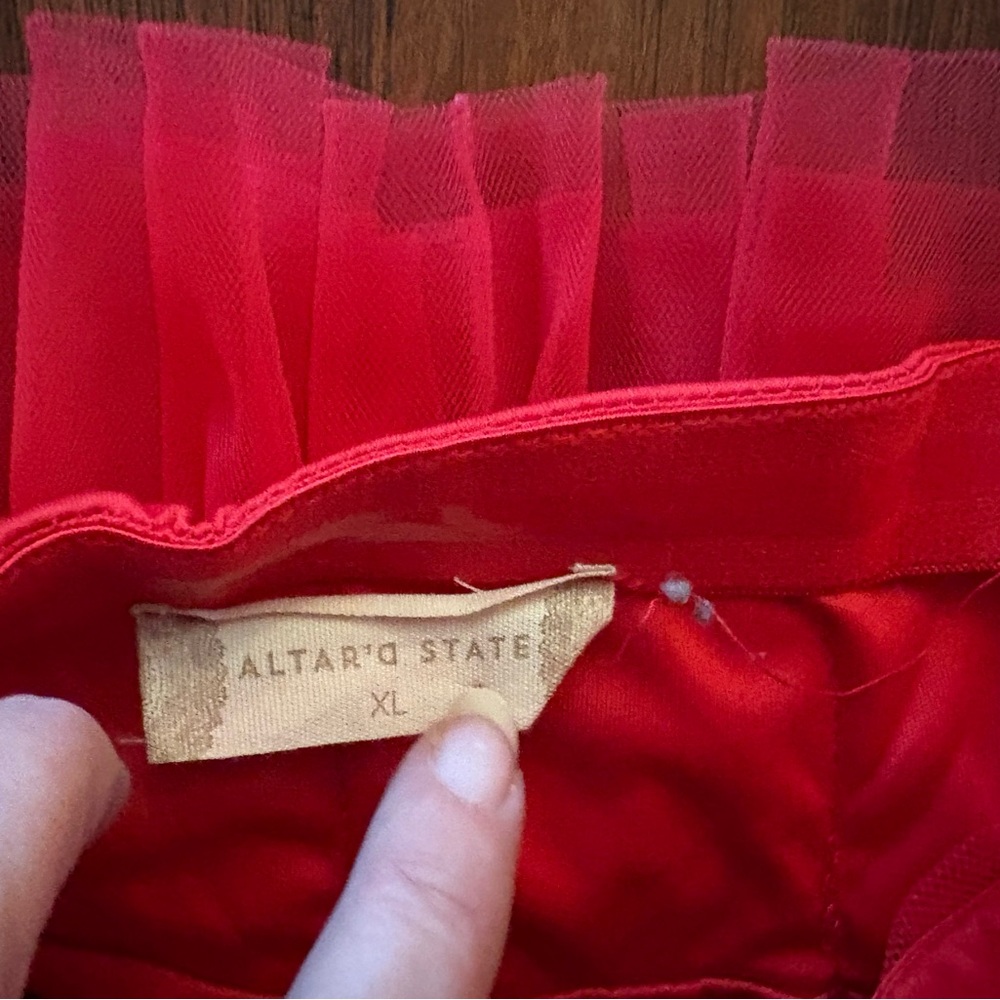 Altar'd State Strapless Red Tiered Tulle Mini Dress - Picture 6 of 6